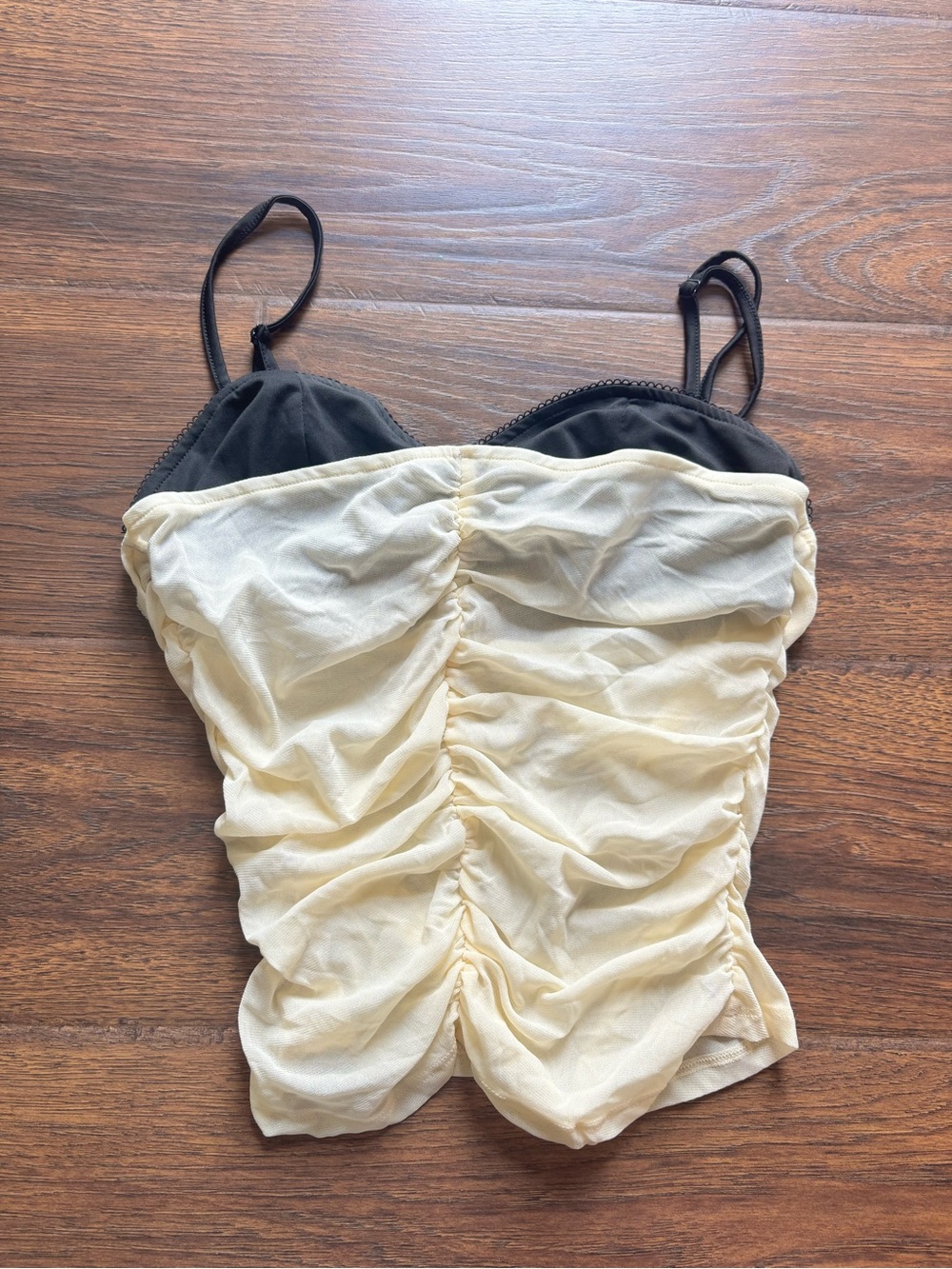 Amazon Cream Ruched Mesh Cami with Black Lining